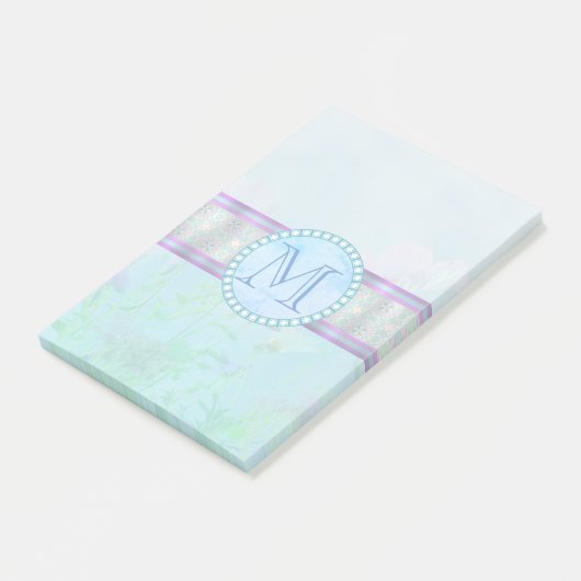 Pastellblauer Floral Monogramm Post-it Klebezettel (angewinkelt)