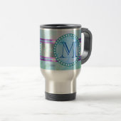 Pastellblauer Floral Monogramm Reisebecher (VorderseiteRechts)