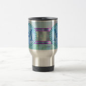 Pastellblauer Floral Monogramm Reisebecher (Mittel)