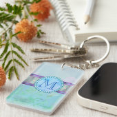 Pastellblauer Floral Monogramm Schlüsselanhänger (Vorderseite rechts)