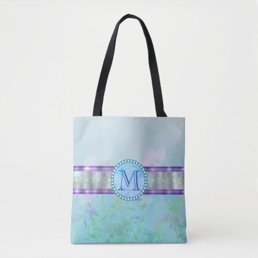 Pastellblauer Floral Monogramm Tasche (Vorderseite)