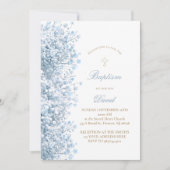 Pastellblauer Gipskraut Baby Boy Taufe Einladung (Vorderseite)