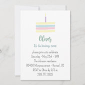 Pastellblauer Kuchen 1. Geburtstag Party Einladung (Vorderseite)