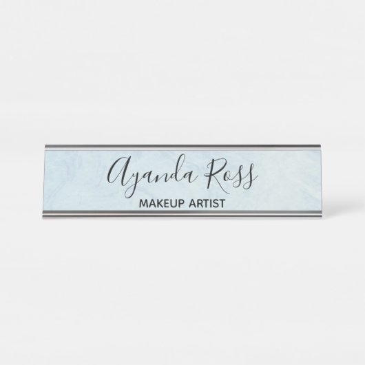 Pastellblauer Marmor Schreibtischnamensplakette (Vorderseite )