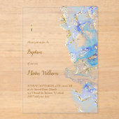 Pastellblauer Marmor Taufe Acryleinladungen (Vorderseite)