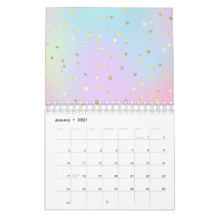 Pastellblauer Rosa Lila Goldene Punkte Kalender