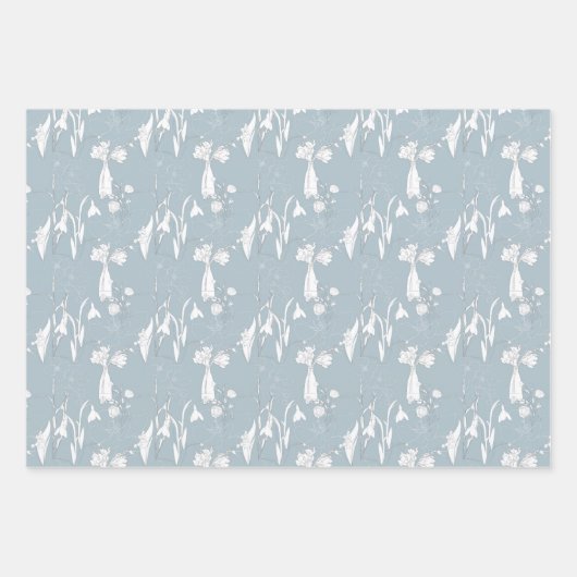 Pastellblauer Vase aus Blume und Blüten Geschenkpapier Set (Vorderseite 2)