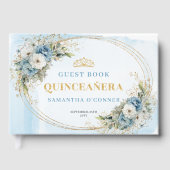 Pastellblaues Boho Quince mit goldener Grünpflanze Gästebuch (Vorderseite)