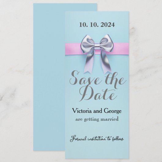 Pastellblaues Design mit Bogen Einladung (Vorne/Hinten)