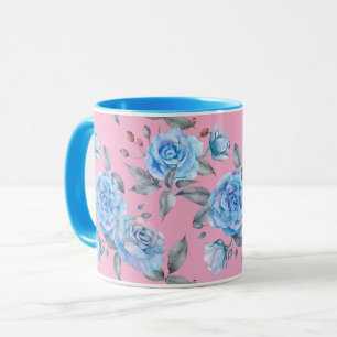 Pastellblaues Muster, rosa Hintergrund, Tasse