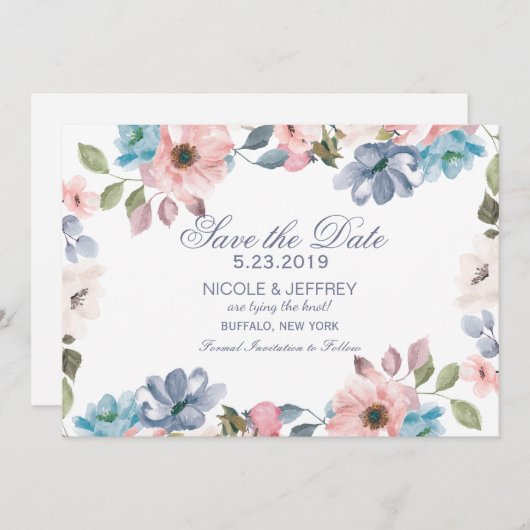 Pastellblaurosa Lila Hochzeit Sichern Sie das Datu Save The Date (Vorne/Hinten)