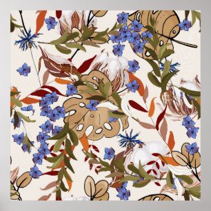 Pastellblühende Blume liegen mit grünen Blätter. R Poster