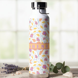 Pastellblumen & Blätter mit mittlerem Banner Trinkflasche