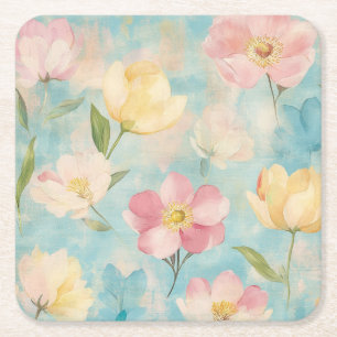 Pastellblumen. Gartenschönheit. Rechteckiger Pappuntersetzer