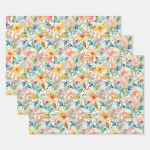 PASTELLBLUMEN-WRAPP-PAPIERBOGEN GESCHENKPAPIER SET