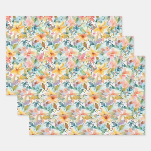PASTELLBLUMEN-WRAPP-PAPIERBOGEN GESCHENKPAPIER SET (Set)