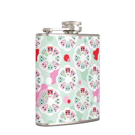 PastellBlumeneulen-Hintergrundmuster Flachmann (Rechts)