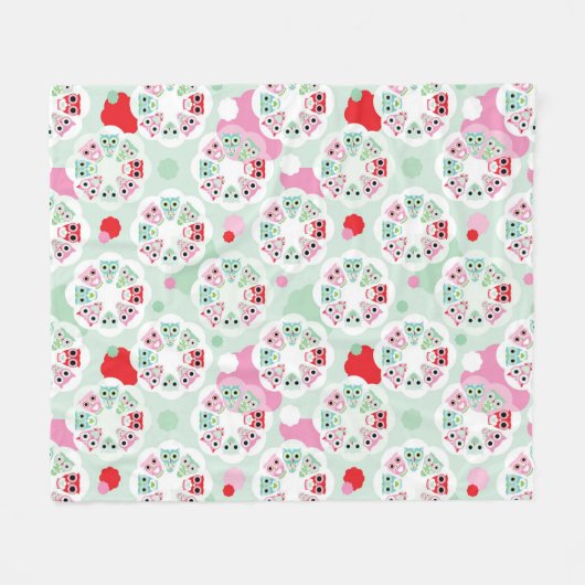 PastellBlumeneulen-Hintergrundmuster Fleecedecke (Vorderseite (Horizontal))