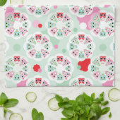 PastellBlumeneulen-Hintergrundmuster Geschirrtuch (Gefaltet)