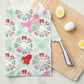 PastellBlumeneulen-Hintergrundmuster Geschirrtuch (Viertel Falte)