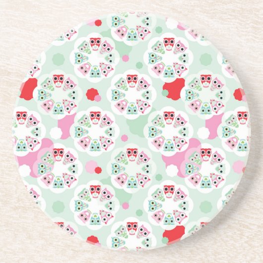PastellBlumeneulen-Hintergrundmuster Getränkeuntersetzer (Vorne)
