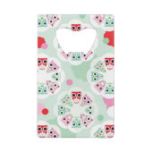 PastellBlumeneulen-Hintergrundmuster Kreditkarten Flaschenöffner (Rückseite)