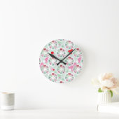 PastellBlumeneulen-Hintergrundmuster Runde Wanduhr (Zuhause)