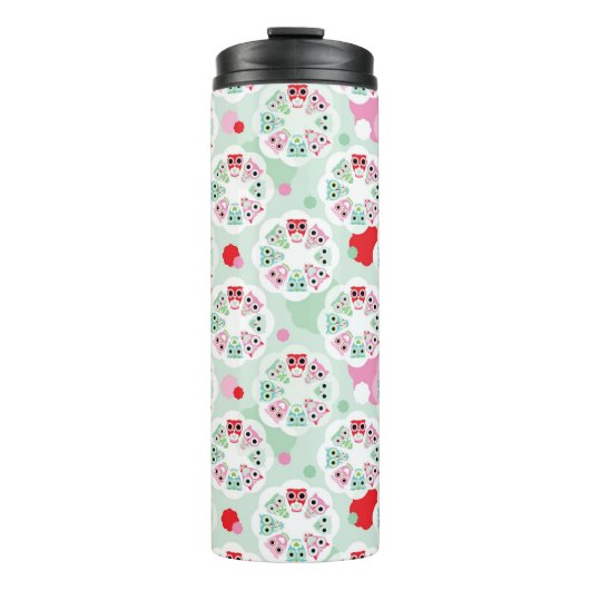 PastellBlumeneulen-Hintergrundmuster Thermosbecher (Vorderseite)