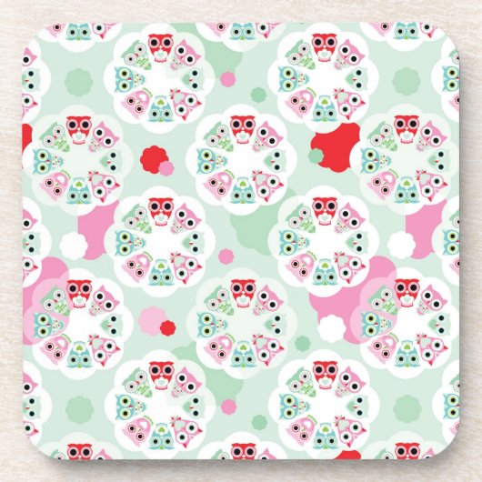 PastellBlumeneulen-Hintergrundmuster Untersetzer (Vorderseite)