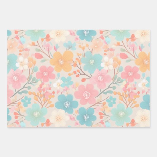 Pastellblumenmuster Geschenkpapier Set (Vorderseite)