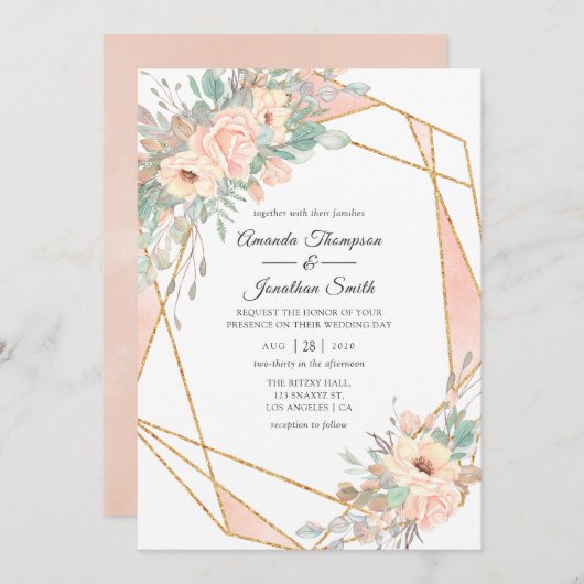 Pastellblüte geometrische Hochzeit Einladung (Vorne/Hinten)