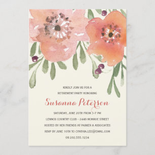 Pastellblüten Aquarell-Blumen-Ruhestandsfeier Einladung