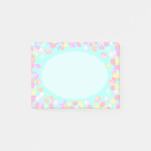 Pastellblütenballons auf hellblau post-it klebezettel