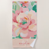 Pastellblütenmonogramm Strandtuch (Vorderseite)