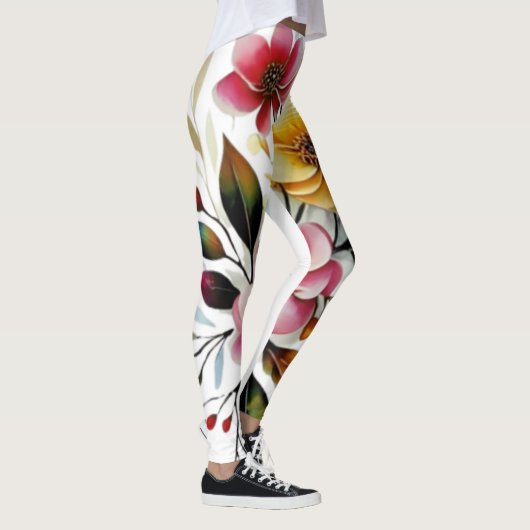 Pastellblütenrosa Gelbkunstvektor Leggings (Rechts)