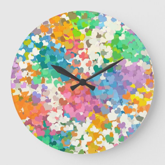 Pastellconfetti-Herzen Große Wanduhr (Vorderseite)