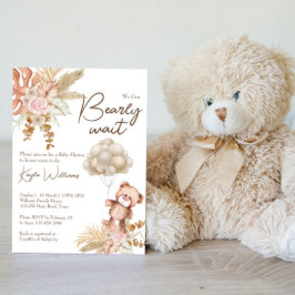 Pastellcreme, getrocknete Blume Boho Teddy Bär Einladung