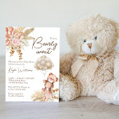 Pastellcreme, getrocknete Blume Boho Teddy Bär Einladung