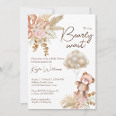 Pastellcreme, getrocknete Blume Boho Teddy Bär Einladung (Vorderseite)
