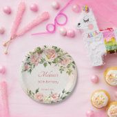 Pastellcreme Rosa Rosen personalisiert Pappteller (Party)