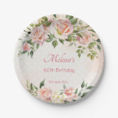 Pastellcreme Rosa Rosen personalisiert Pappteller (Vorderseite)