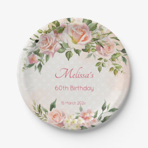 Pastellcreme Rosa Rosen personalisiert Pappteller