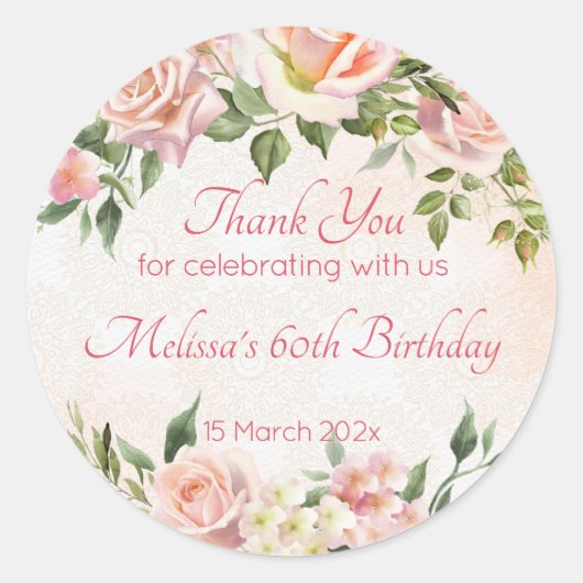 Pastellcreme Rosa Rosen personalisiert Runder Aufkleber (Vorderseite)