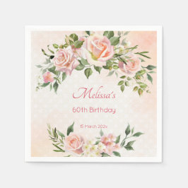 Pastellcreme Rosa Rosen personalisiert Serviette