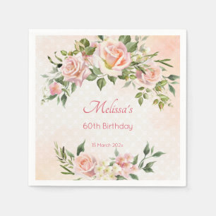 Pastellcreme Rosa Rosen personalisiert Serviette