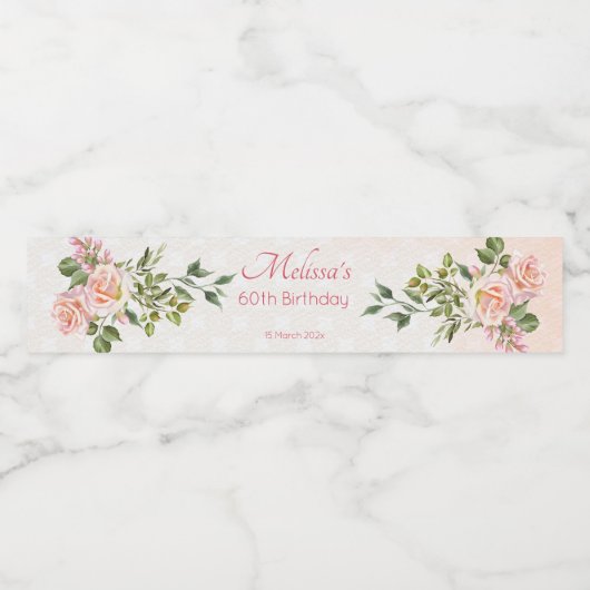 Pastellcreme Rosa Rosen personalisiert Wasserflaschenetikett (Einzelnes Label)
