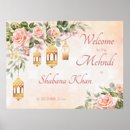 Pastellcreme Rosa Roses Arabian Laternen mehndi Poster