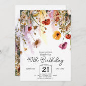 Pastelle Blume Wildblumen 40. Geburtstag Einladung (Vorne/Hinten)
