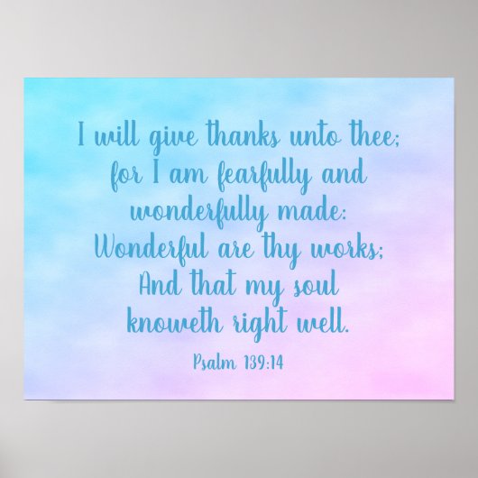 Pastelle Christlich Art Wunderbar Made Psalm 139 Poster (Vorne)