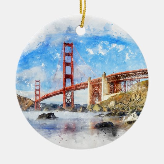 Pastelle der Golden Gate Bridge in San Francisco Keramik Ornament (Vorne)